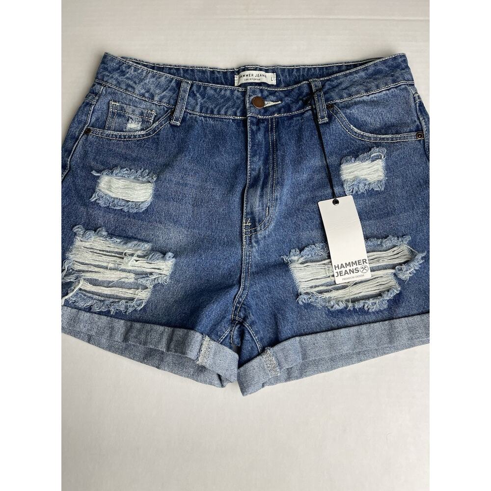 Hammer Jean Mom‎ Strech Short Size L Distressed Rolled Hem NWT